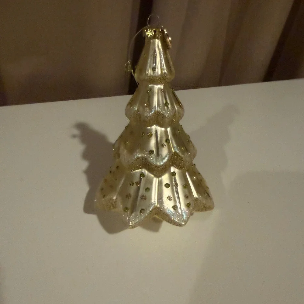 Dept. 56 Champagne Gold Glass‎ Tiered Christmas Tree Ornament Glitter